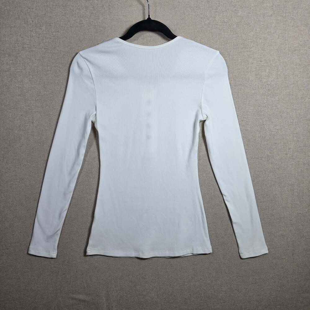 Ribbed Long Sleeve Henley Gold Snapp Womens Size S White - Picture 8 of 10